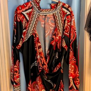 Plus Size Chic Red and Black Paisley Top